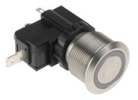 175-8733 RS PRO Illuminated Push Button Switch, Latching, Panel Mount, 22.2mm Cutout, SPST, White LED, 250 / 125V ac, IP67