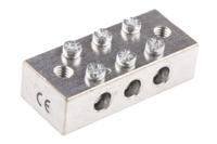 867-0991 RS PRO 3-Way CE (BS EN 60998) Earth Block, 0 → 16 AWG Wire, Screw Down, Brass Housing