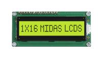 mc11605a6w-sptly-v2 Midas MC11605A6W-SPTLY-V2 Alphanumeric LCD Display, Black on Yellow/Green, 1 Row by 16 Characters, Transflective