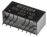 rs-0515d Recom RS DC-DC Converter, ±15V dc/ ±67mA Output, 4.5 → 9 V dc Input, 2W, Through Hole, +85°C Max Temp -40°C Min