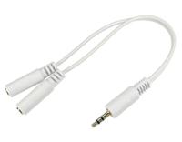 286-2899 RS PRO Male 3.5mm Stereo Jack to Female 3.5mm Stereo Jack x 2 Aux Cable, White, 0.2m