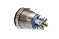 mpi002termbl Bulgin MPI002 Series Illuminated Push Button Switch, Momentary, Panel Mount, 19.2mm Cutout, SPST, Blue LED, 24V dc, IP66