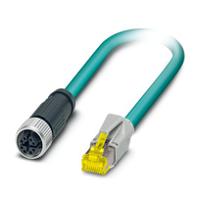 1080733 Phoenix ContactNBC, 1m Cat6a, Light Blue M12 to Female RJ45 Male, Shielded Shielded, Terminated Polyurethane Sheath