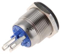 mpi00228bl24 Bulgin MPI002 Series Illuminated Push Button Switch, Momentary, Panel Mount, 19.2mm Cutout, SPST, Blue LED, 24V dc, IP66