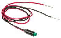 559-0202-007f Dialight Green Panel Mount Indicator, 5V dc, 6.4mm Mounting Hole Size, Lead Wires Termination
