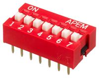 nds-07-v Apem 7 Way Through Hole DIP Switch SPST, Raised Actuator