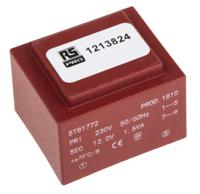 121-3824 RS PRO 1 x 12V ac 1 Output PCB Mount PCB Transformer, 1.5VA