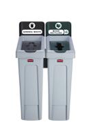 2129601 Rubbermaid Commercial Products Slim Jim Recycling Station 87L Green Flip Polypropylene Waste Bin