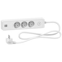st933u1w Schneider Electric French 2P 3 Gang Trailing Socket, 1.5m Cable, 16A, 250 V