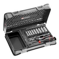 r2blpb Facom 46-Piece Metric 1/4 in Deep Socket/Standard Socket/Bit Set with Ratchet, 6 point