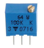 64wr10klf 10kΩ, Through Hole Trimmer Potentiometer 0.25 W @ 85 °C Top Adjust TT ElectronicsBI, 64