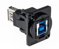 916-0224 RS PRO Straight, Panel Mount, Socket to Socket- Dual Port Type B to A 3.0 USB Connector