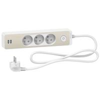 st933u1wc Schneider Electric French 2P 3 Gang Trailing Socket, 1.5m Cable, 16A, 250 V