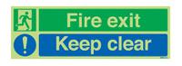 146-381 Polypropylene Keep Clear, Fire Exit, Keep Clear, English, Exit Sign