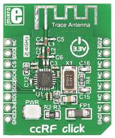mikroe-1435 MikroElektronika ccRF Click CC2500 RF Transceiver mikroBus Click Board for Active RFID, Game Controllers, Home &