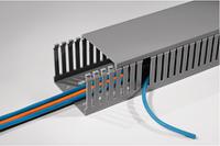 185-47575-htwd-pd-75x75-pvc-gy HellermannTyton HTWD-PD Grey Slotted Panel Trunking - Open Slot, W75 mm x D75mm, L2m, PVC