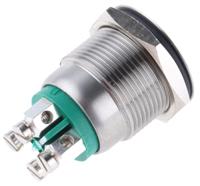 mpi002tegn6 Bulgin MPI002 Series Illuminated Push Button Switch, Momentary, Panel Mount, 19.2mm Cutout, SPST, Green LED, 24V dc,