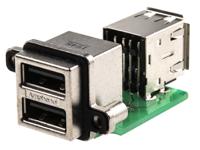 musbc31130 Amphenol Communications Solutions Right Angle, Through Hole, Socket- Dual Port Type A USB Connector