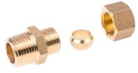 0105-12-21 Legris Brass Pipe Fitting, Straight Compression Coupler, Male R 1/2in to Female 12mm