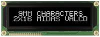 mc21609a12w-vnmlw Midas MC21609A12W-VNMLW MC21609 Alphanumeric LCD Display Black, 2 Rows by 16 Characters, Transmissive