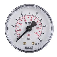7203493 WIKA Analogue Pressure Gauge 10bar Back Entry 50mm Outside Diameter, With RS Calibration