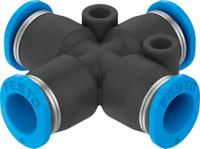 qsmx-6 Festo QS Series Cross Tube-to-Tube Adaptor, Push In 6 mm to Push In 6 mm, 153380