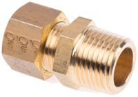 0105-12-21 Legris Brass Pipe Fitting, Straight Compression Coupler, Male R 1/2in to Female 12mm