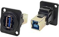 203-5578 RS PRO Straight, Panel Mount, Socket- Single Port Type A to B 3.0 IP40 Feedthrough USB Connector