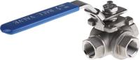 499-1887 RS PRO Stainless Steel L Port, 3 Way, Ball Valve, Threaded, BSPP 1/2in, 68bar Operating Pressure