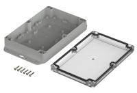 07721145-xm-211405-g-wl-7035 Bopla Euromas X Series Light Grey Polycarbonate Enclosure, IP66, IP68, IK07, Flanged, Clear Lid, 209.7 x 139.8 x 45.1mm