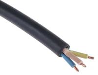 536-039 RS PRO 2.5 mm² 3 Core Power Cable, H05RR-F, Black Rubber, 50m
