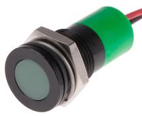 703-9099 RS PRO Green Panel Mount Indicator, 6 → 36V dc, 14mm Mounting Hole Size, Lead Wires Termination, IP67