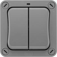 wp42-02 BG Electrical Grey Outdoor Light Switch, 2 Way, 2 Gang, Storm