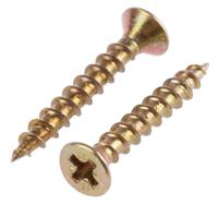 ult055 ULTI-MATE Pozisquare Countersunk Steel Wood Screw, Yellow Passivated, Zinc Plated, 4mm Thread, 30mm Length