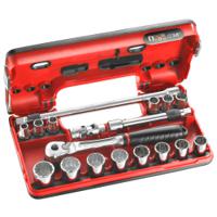 jldbox501 Facom 18-Piece Metric 3/8 in Standard Socket Set with Ratchet, 12 point