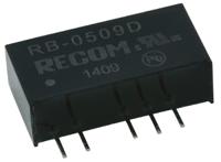 rb-0509d Recom RB DC-DC Converter, ±9V dc/ ±56mA Output, 4.5 → 5.5 V dc Input, 1W, Through Hole, +85°C Max Temp -40°C Min