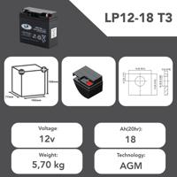 nsa-lp12-18t3vds Landport Batteries 12V T3 Lead Acid Battery, 18Ah