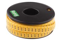 812-1079 RS PRO Slide On Cable Markers, Black on Yellow, Pre-printed "1", 3.5 → 7mm Cable