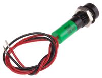723-9491 RS PRO Green Panel Mount Indicator, 12V dc, 8mm Mounting Hole Size, Lead Wires Termination, IP67
