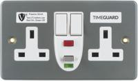 rcd08mpvn Timeguard 13A, BS 7288 Fixing, Passive, 2 Gang RCD Socket, Steel, Surface Mount , Switched No, 230 V ac, Grey, Screwed