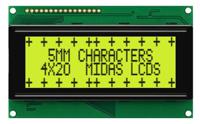 mc42005a6w-spr-v2 Midas MC42005A6W-SPR-V2 MC42005A6W Alphanumeric LCD Display, Black on Yellow/Green, 4 Rows by 20 Characters, Reflective