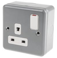 k1247-alm MK Electric Metalclad Plus Grey 1 Gang Plug Socket, 2 Poles, 13A, Indoor Use