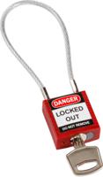 compact-cable-padlock-red-20cm-kd Brady Red 1-Lock Rugged Reinforced Nylon Body with Sheathed Steel Cable Keyed Padlocks & Safety Padlocks, 4.7mm Shackle