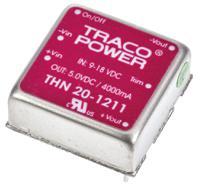 thn-20-1211 TRACOPOWER THN 20 DC-DC Converter, 5V dc/ 4A Output, 9 → 18 V dc Input, 20W, Through Hole, +75°C Max Temp -40°C