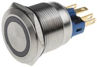811-8487 RS PRO Illuminated Push Button Switch, Latching, Panel Mount, 22mm Cutout, SPDT, Blue LED, 250V ac, IP65, IP67