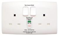 alf4900whw Contactum 13A, BS 7288 Fixing, Latching, 2 Gang RCD Socket, Polycarbonate, Wall Mount , Switched, IP2X, 220 →