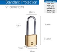 y110b401521 Yale Padlock Brass Padlock, 6.3mm Shackle, 40mm Body