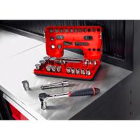 s161dbox1 Facom 21-Piece Metric 1/2 in Standard Socket Set with Ratchet, 6 point