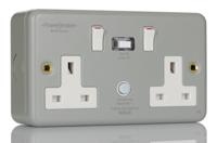 k22mpapn Powerbreaker PowerBreaker H 13A, BS Fixing, Passive, 2 Gang RCD Socket, Surface Mount , Switched, 230 V ac, Grey