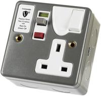 rcd04mpvn Timeguard 13A, BS 7288 Fixing, Passive, Single Gang RCD Socket, Steel, Surface Mount , Switched No, 230 V ac, Grey,